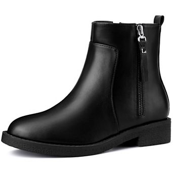 Women's Side Zip Round Toe Chunky Heel Ankle Booties