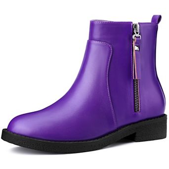 Women's Side Zip Round Toe Chunky Heel Ankle Booties