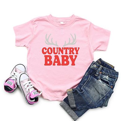 Country Baby Antlers Puff Print - Toddler Short Sleeve Graphic T-Shirt