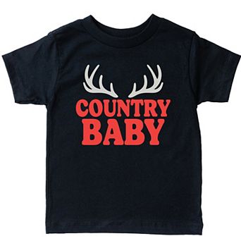 Country Baby Antlers Puff Print - Toddler Short Sleeve Graphic T-Shirt