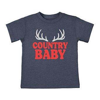 Country Baby Antlers Puff Print - Toddler Short Sleeve Graphic T-Shirt