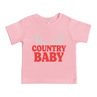 Country Baby Antlers Puff Print - Toddler Short Sleeve Graphic T-Shirt