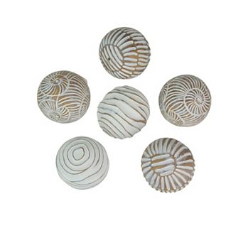 Set of 6 Whitewashed Resin Decorative Art Orb Spheres, 3 in in Diameter