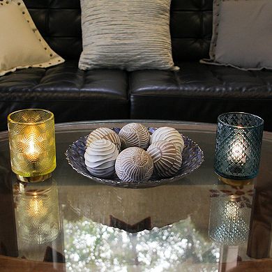 Set of 6 Whitewashed Resin Decorative Art Orb Spheres, 3 Inches in Diameter