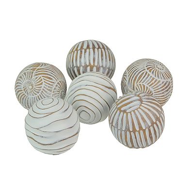 Set of 6 Whitewashed Resin Decorative Art Orb Spheres, 3 Inches in Diameter