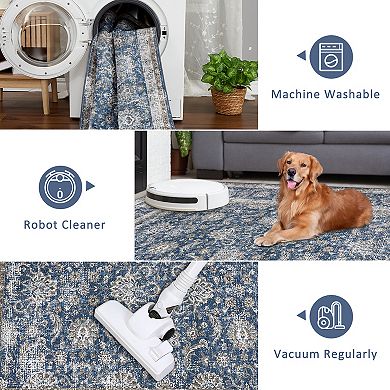 Hallway Washable Non-Slip Vintage Faux Wool Area Rugs for Entryway Indoor Kitchen Laundry Bedroom