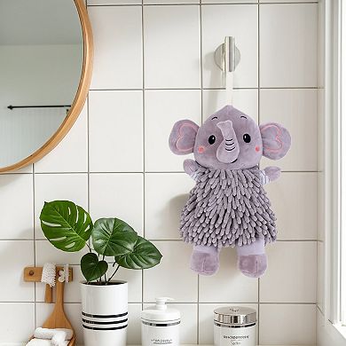 2Pcs Chenille Hand Towels, Cute Cartoon Elephant Plush Ball Hand Towel with Hanging Loop 7"x11"