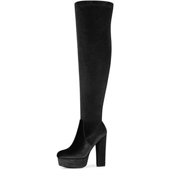 Platform Thigh High Boot Velvet Over the Knee Boots for Women
