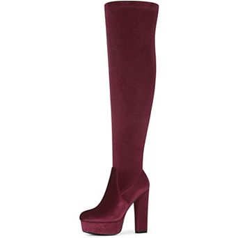Platform Thigh High Boot Velvet Over the Knee Boots for Women