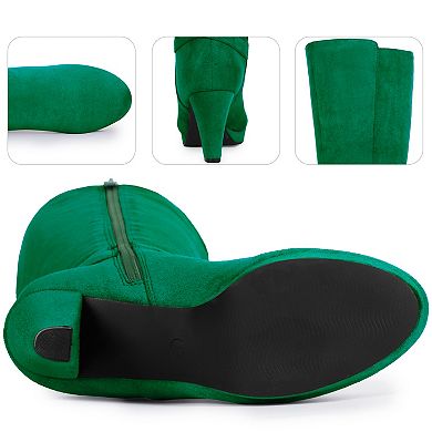 Low Platform Chunky Heels Buckle Knee High Boots for Women