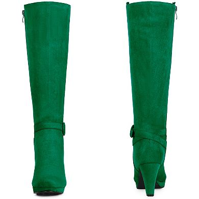 Low Platform Chunky Heels Buckle Knee High Boots for Women