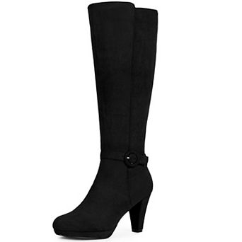 Low Platform Chunky Heels Buckle Knee High Boots for Women