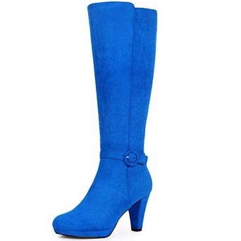 Low Platform Chunky Heels Buckle Knee High Boots for Women