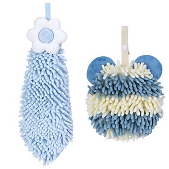 2 pc Chenille Hand Towel, Soft Decorative Hand Drying Hanging Towels with Loops 7"x7"&6"x15"