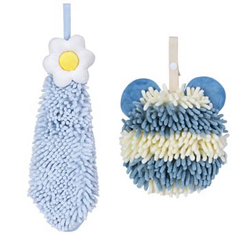 2 pc Chenille Hand Towel, Soft Decorative Hand Drying Hanging Towels with Loops 7"x7"&6"x15"