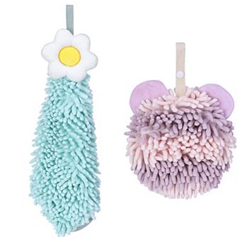 2 pc Chenille Hand Towel, Soft Decorative Hand Drying Hanging Towels with Loops 7"x7"&6"x15"