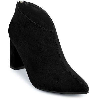 Pointed Toe Cutout Block Heel Ankle Booties for Women