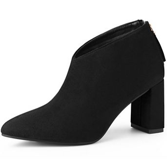 Pointed Toe Cutout Block Heel Ankle Booties for Women