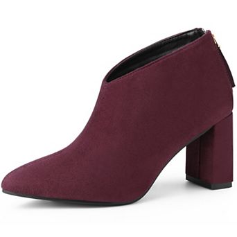 Pointed Toe Cutout Block Heel Ankle Booties for Women