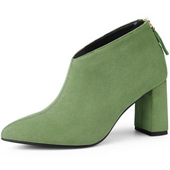 Pointed Toe Cutout Block Heel Ankle Booties for Women
