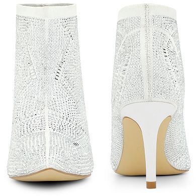 Pointed Toe Rhinestone Stiletto Heel Ankle Booties