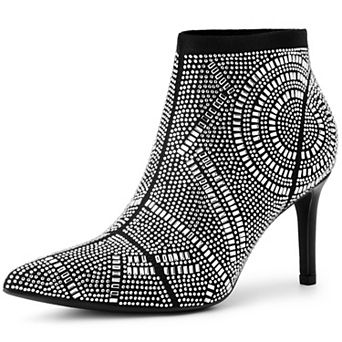 Pointed Toe Rhinestone Stiletto Heel Ankle Booties