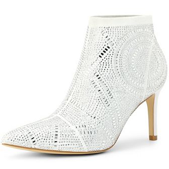 Pointed Toe Rhinestone Stiletto Heel Ankle Booties