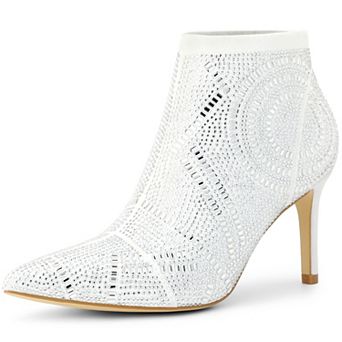 Pointed Toe Rhinestone Stiletto Heel Ankle Booties
