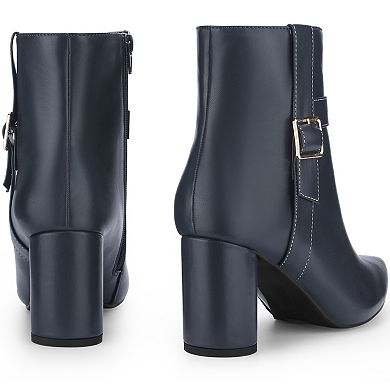 Women's Ankle Boots Pointed Toe Chunky Block Heel Side Zipper Dressy Booties