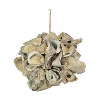 Handcrafted Hanging Coastal 9-Inch Oyster Shell Sphere - Home Beach Ornament