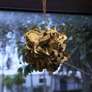 Handcrafted Hanging Coastal 9-Inch Oyster Shell Sphere - Home Beach Ornament