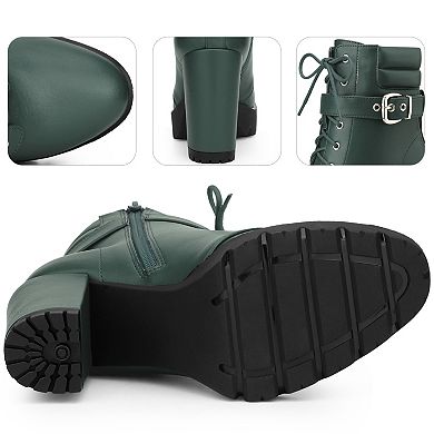 Platform Lace Up Chunky Heel Buckle Ankle Combat Boots for Women