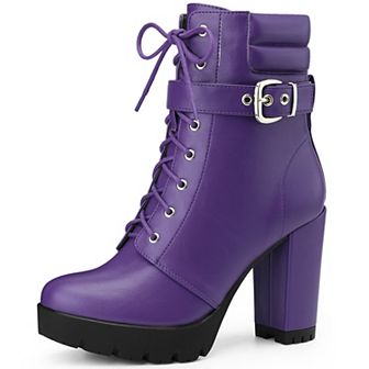 Platform Lace Up Chunky Heel Buckle Ankle Combat Boots for Women