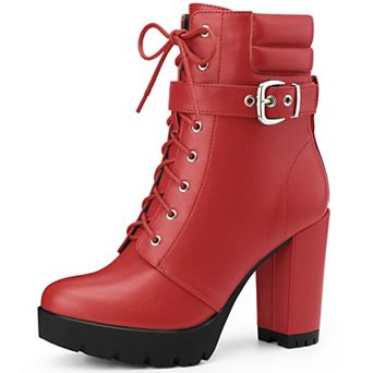Platform Lace Up Chunky Heel Buckle Ankle Combat Boots for Women