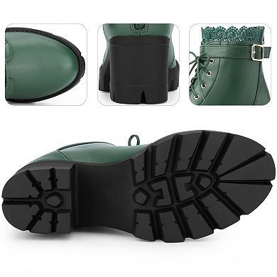 Platform Heel Lace Boot Chunky Heels Combat Boots for Women