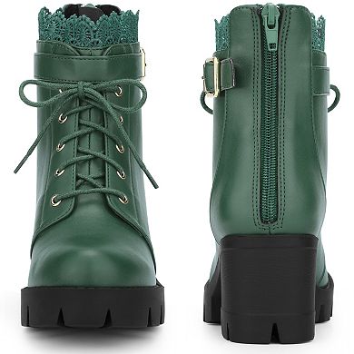 Platform Heel Lace Boot Chunky Heels Combat Boots for Women