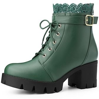 Platform Heel Lace Boot Chunky Heels Combat Boots for Women