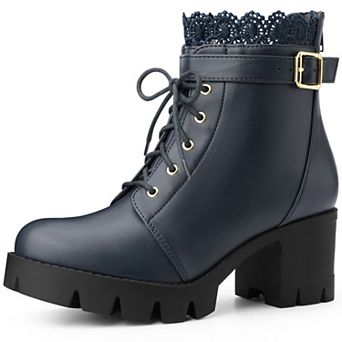 Platform Heel Lace Boot Chunky Heels Combat Boots for Women