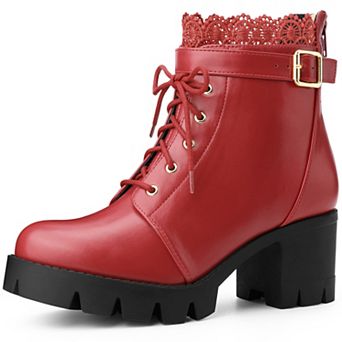 Platform Heel Lace Boot Chunky Heels Combat Boots for Women