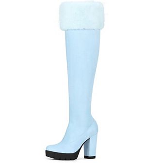 Women's Platform Faux Fur Zipper Chunky Heel Over Knee High Boots