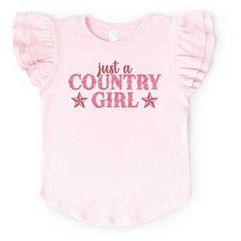 Just A Country Girl Stars Glitter/Puff Print - Flutter Sleeve Graphic T-Shirt