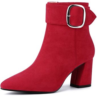 Square Buckle Chunky Heels Pointed Toe Ankle Boots for Women