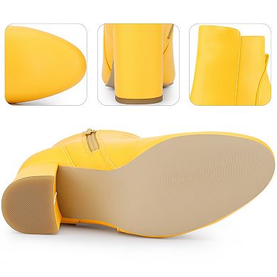 Round Toe Side Zip Block Heel Ankle Boots for Women