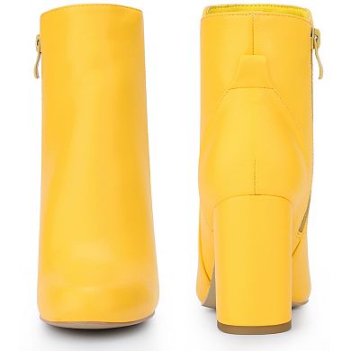 Round Toe Side Zip Block Heel Ankle Boots for Women