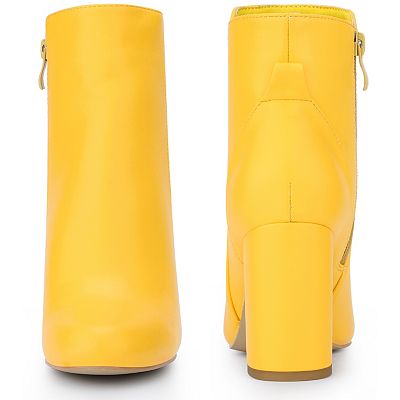 Round Toe Side Zip Block Heel Ankle Boots for Women