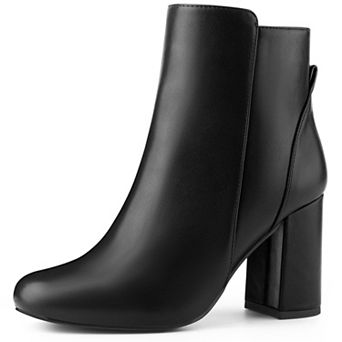 Round Toe Side Zip Block Heel Ankle Boots for Women