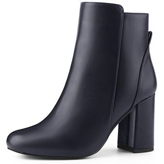 Round Toe Side Zip Block Heel Ankle Boots for Women