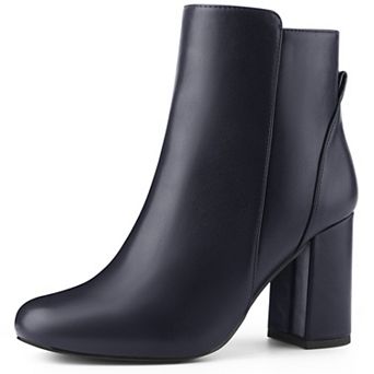 Round Toe Side Zip Block Heel Ankle Boots for Women