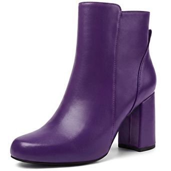 Round Toe Side Zip Block Heel Ankle Boots for Women