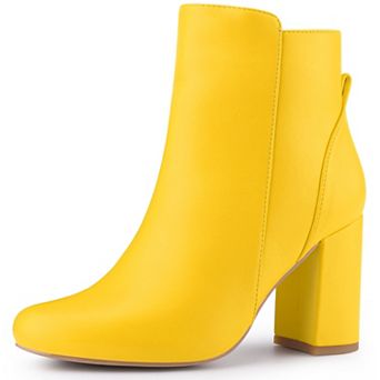 Round Toe Side Zip Block Heel Ankle Boots for Women
